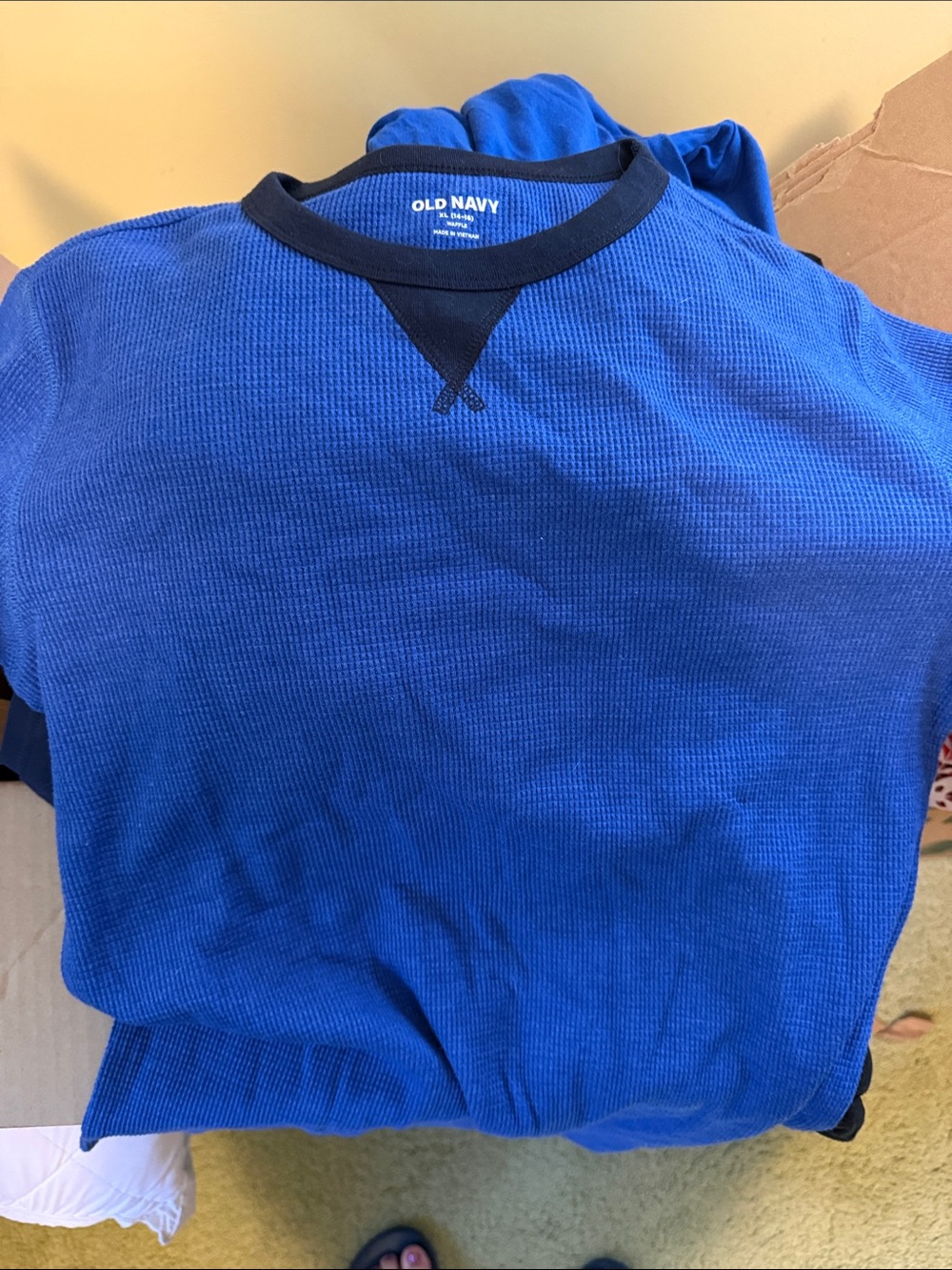 Old Navy Royal Blue Waffle Crewneck with Navy Trim